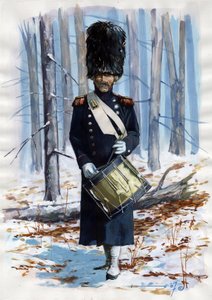Primer Imperio (1804-1814 y 1815): soldado del gran ejército napoleónico, tambor de los granaderos de la Guardia Imperial francesa con manto de Alessandro Lonati