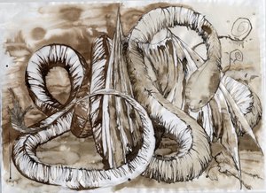 Ilustración de un animal fantástico y legendario: dragón con cuerpo de serpiente. Dibujo en color de Alessandro Lonati.