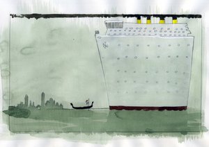 Impacto del tráfico en la laguna de Venecia, Italia Ilustración de Alessandro Lonati