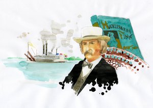 Retrato del escritor estadounidense Mark Twain (1835-1910) (Retrato del escritor estadounidense Mark Twain) Ilustración de Alessandro Lonati