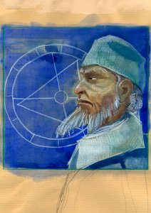 Retrato de Michel de Notre Dame (Nostradamus) astrólogo inglés - Retrato de Nostradamus, Michel de Notre Dame (1503-1566) astrólogo y médico francés Ilustración de Alessandro Lonati