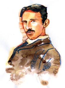 Portrait of Nikola Tesla American inventor and engineer of Serbian origin (Retrato del inventor, ingeniero eléctrico, ingeniero mecánico y físico estadounidense de origen serbio Nikola Tesla) de Alessandro Lonati