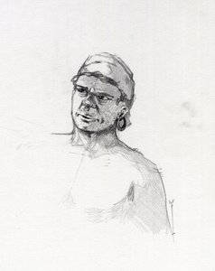 Retrato de pirata (corsario) o busto de marinero. Dibujo de Alessandro Lonati.