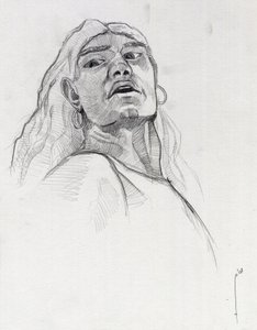 Retrato de pirata (corsario) o busto de marinero. Dibujo de Alessandro Lonati. de Alessandro Lonati