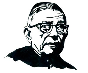 Retrato del escritor, filósofo y dramaturgo francés Jean-Paul (Jean Paul) Sartre Dibujo de Alessandro Lonati
