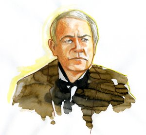 Retrato del físico Thomas Edison (1847-1931) Dibujo de Alessandro Lonati