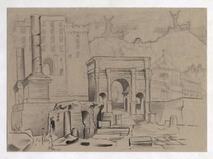Ruinas de la época romana en Roma, Foro (foro romano) Dibujo de Alessandro Lonati. de Alessandro Lonati