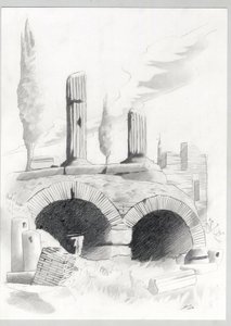 Ruinas de la época romana en Roma, Foro (foro romano) Dibujo de Alessandro Lonati. de Alessandro Lonati