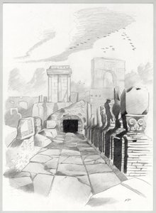 Ruinas de la época romana en Roma, Foro (foro romano) Dibujo de Alessandro Lonati.