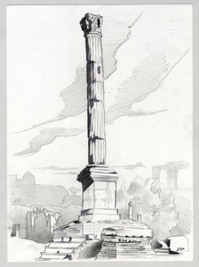 Ruinas de la época romana en Roma, Foro (foro romano) Dibujo de Alessandro Lonati.