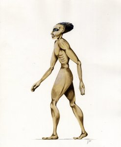 Ilustración de ciencia ficción: un extraterrestre o alienígena del planeta Marte a la conquista del espacio o universo. Dibujo de Alessandro Lonati