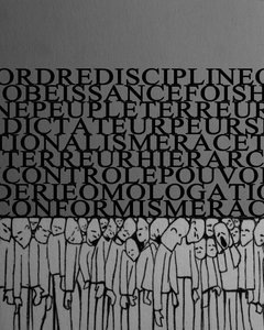 El peso de la dictadura, la represión, la disciplina sobre el hombre, la multitud aplastada por el poder y el miedo a los tiranos - Ilustración 2014