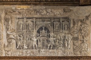 Producciones teatrales comisariadas por la academia, Sala del vestíbulo (fresco monocromo) de Alessandro Maganza