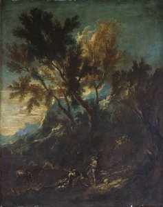 Un paisaje montañoso con figuras pastorales de Alessandro Magnasco