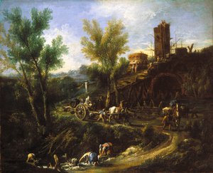 Paisaje con gitanos y lavanderas (óleo sobre lienzo) de Alessandro Magnasco
