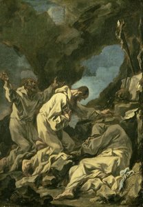 Tres monjes camaldulenses en oración extática de Alessandro Magnasco