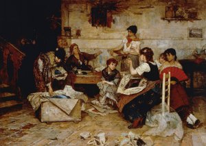 Mujeres trabajando perlas de Alessandro Milesi