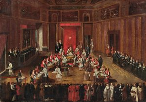 Ceremonia del Agnus Dei celebrada por el Papa Clemente XI de Alessandro Piazza