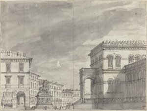Plaza con un Monumento Ecuestre y un Palacio de Alessandro Sanquirico