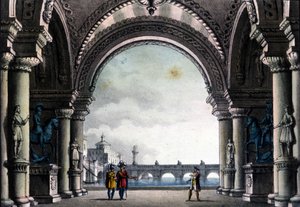Escenografía de Sanquirico para la ópera “Bianca e Fernando” de Vincenzo Bellini de Alessandro Sanquirico
