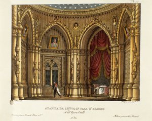 El dormitorio de Elmire (o Elmiro) Escenografía para la ópera “Otello” de Gioacchino Rossini (1816) basada en la obra de William Shakespeare “Othello o el moro de Venecia”