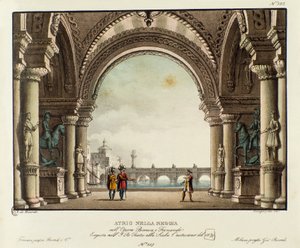Vista del salón del palacio real Escenografía para la representación en 1829 de la ópera “Bianca e Fernando” de Vincenzo Bellini (1826)
