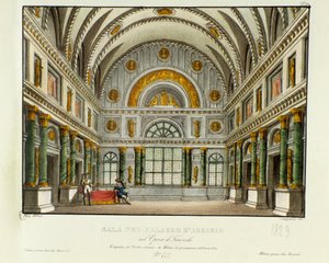 Vista del palacio del rey de Siracusa Argirio Escenografía para la representación en Milán en 1829 de la ópera “Tancredi” de Gioacchino Rossini (1813) basada en la obra de Voltaire “Tancrede” de Alessandro Sanquirico