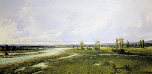 Caza en el lecho del río Piave en Belluno, Pintura de Alessandro Seffer (1832-1905), Óleo sobre lienzo de Alessandro Seffer Guerra
