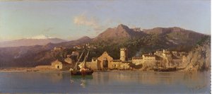 Vista de Taormina, Sicilia, con el Monte Etna en el fondo, 1868 de Alessandro la Volpe