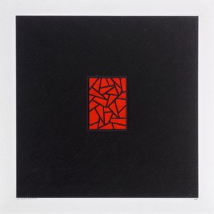 Red Bits on Black, 2021 (esmalte sobre cartulina) de Alex Dunn