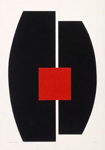 Cuadrado rojo sobre negro, 2021 (esmalte sobre cartulina) de Alex Dunn