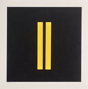 Pilares amarillos sobre negro, 2021 (esmalte sobre cartulina)