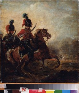 Jinetes. (Regimiento de húsares). Pintura de Alexander Osipovich Orlowski (1777-1832), óleo sobre lienzo de Alexander Orlowski