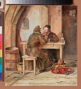 Dans une taverne - En una taberna - Obra de Alexander Antonovich Rizzoni (1836-1902), acuarela sobre papel
