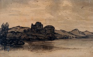 Paisaje italiano con edificio con cúpula de Alexander Cozens