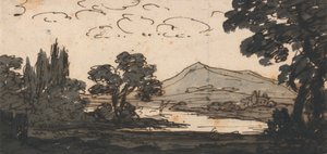 Paisaje con montaña y lago de Alexander Cozens