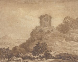 Paisaje con un templo en ruinas, c.1756 de Alexander Cozens
