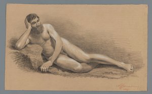 Desnudo masculino recostado, mirando hacia la izquierda de Alexander Cranendoncq