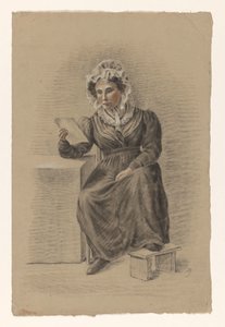 Mujer sentada con el pie sobre un taburete, leyendo una carta de Alexander Cranendoncq