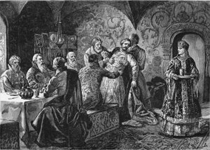 Príncipe Mikhail Vasiliyevich Skopin-Shuisky en el banquete del Conde Vorotynsky de Alexander Efimovich Zemtsov