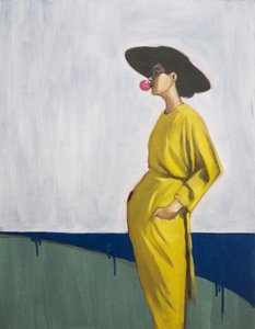 Mujer elegante rosa burbuja