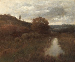 Paisaje y piscina de otoño