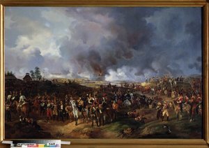 La Batalla de las Naciones en Leipzig (Alemania), octubre de 1813. (O Batalla de Leipzig, episodio de las Guerras Napoleónicas, durante la campaña alemana (1813). Pintura de Alexander Ivanovich Sauerweid (1783-1844), óleo sobre lienzo