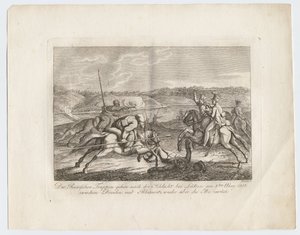 Las tropas rusas regresan después de la Batalla de Lutzen a través del Elba, 1813 de Alexander Ivanovich Sauerweid