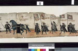 Detalle de La Procesión Fúnebre de Huntly, se dice que fue utilizada para las exequias de George 1º, Marqués de Huntly