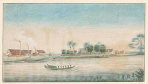 Vista de la plantación de azúcar Catharina Sophia desde el agua de Alexander Ludwich Brockmann