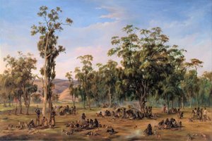 Un campamento aborigen, cerca de las colinas de Adelaide de Alexander Schramm