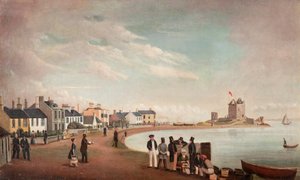 Beach Crescent y Broughty Castle, c.1835 (óleo sobre lienzo) de Alexander Smith