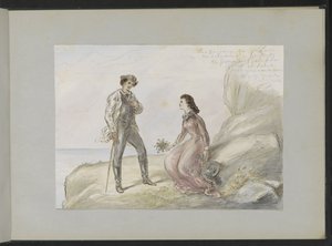 Encuentro de dos amantes en una roca. de Alexander Ver Huell
