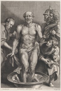 La muerte de Séneca, de pie en el centro con los pies en una palangana de agua, apoyado..., ca. 1655-78 de Alexander Voet